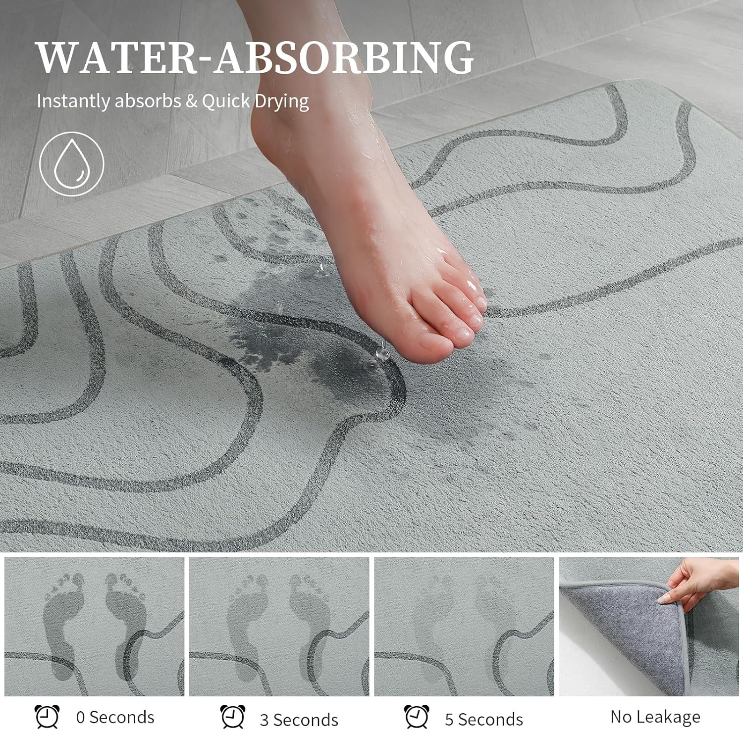 YIHOUSE Memory Foam Bathroom Rugs Sets 2 Piece, 17"x24"+20"x46", Grey image 4