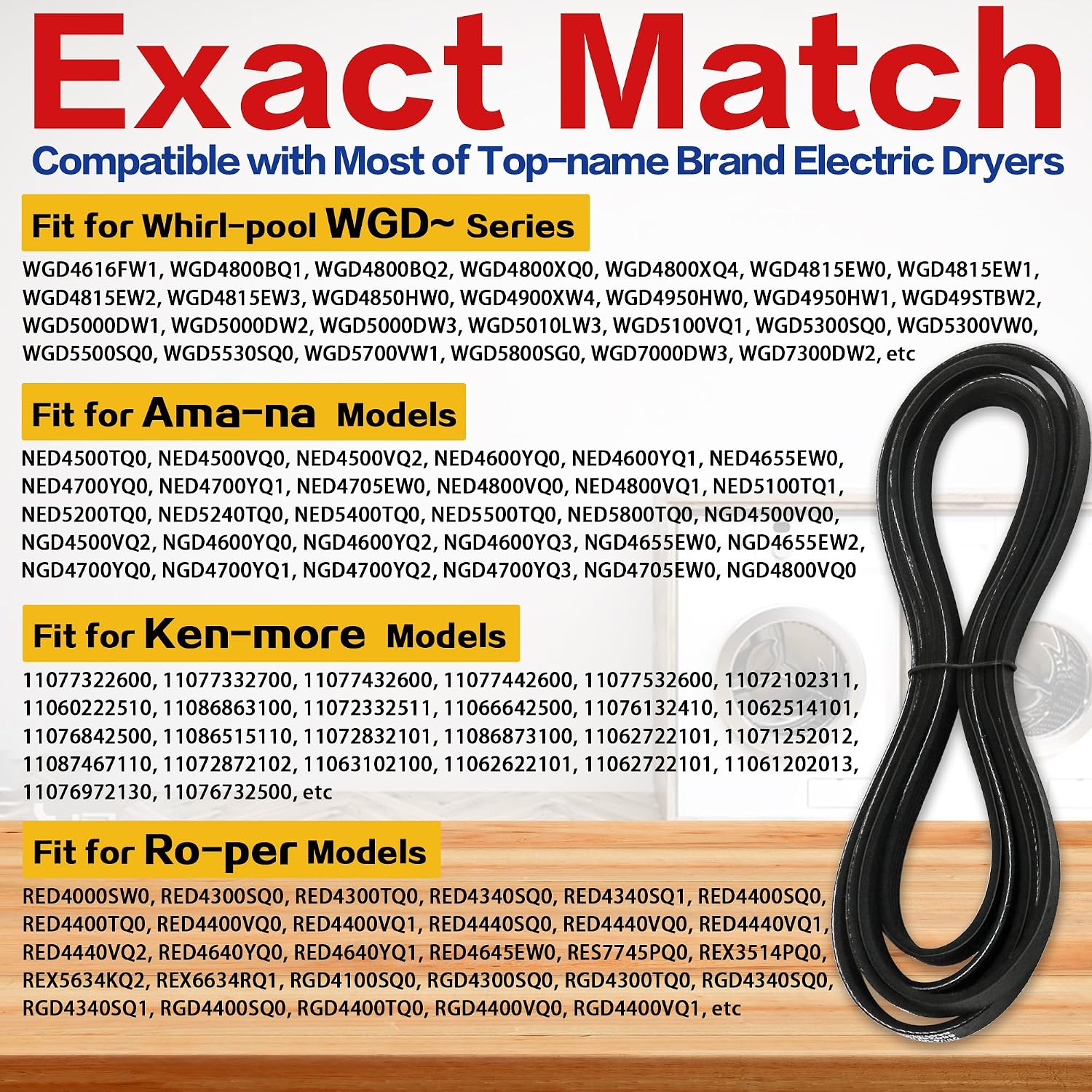 WED5010LW1 WED5000DW1 Dryer Drum Belt Fit for Whirl-pool WED4850HW0 WED5010LW0 WGD4850HW0 WGD5300VW0 WGD4815EW1 WED4950HW0 WED4800BQ1 WED4800XQ0 WED5300VW0 WGD4950HW2 WGD4815EW0 WED5600SQ0 WED49STBW0