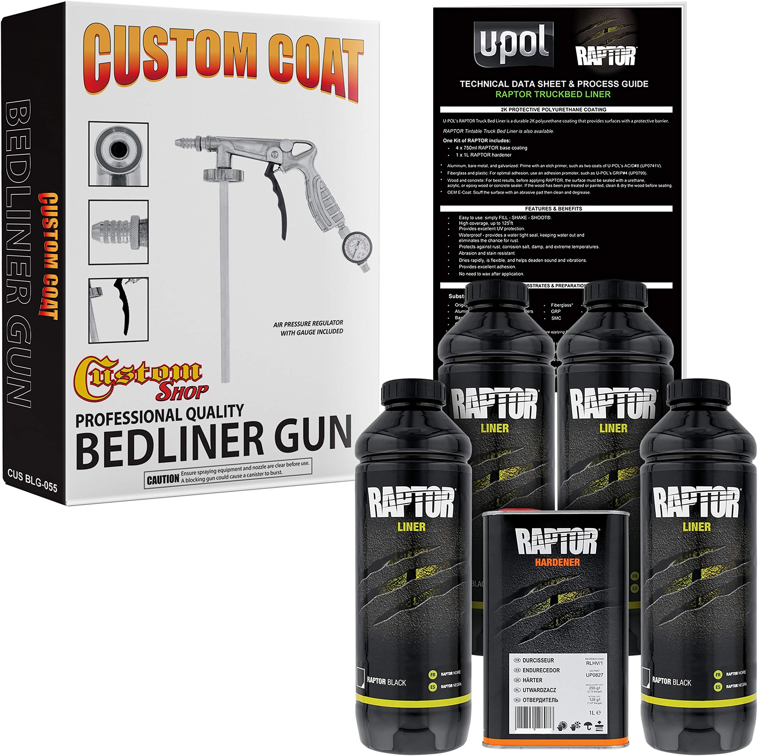 U-Pol Raptor Black Urethane Spray-On Truck Bed Liner Kit, 1 gal