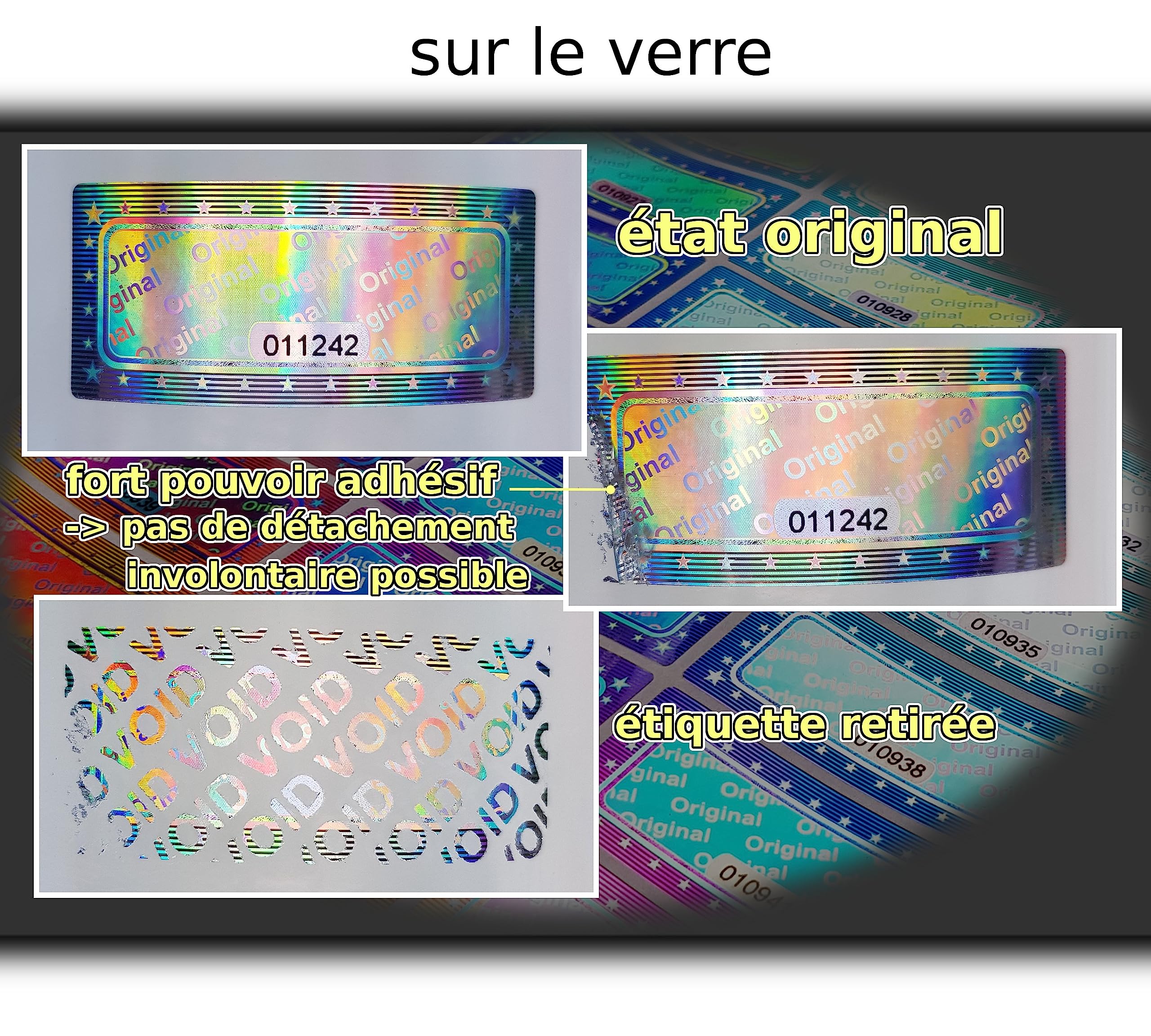 Hologramme 3D Sceau Original 46x20mm Argent Brillant - 1000 pcs Sceau de Sécurité Autocollant