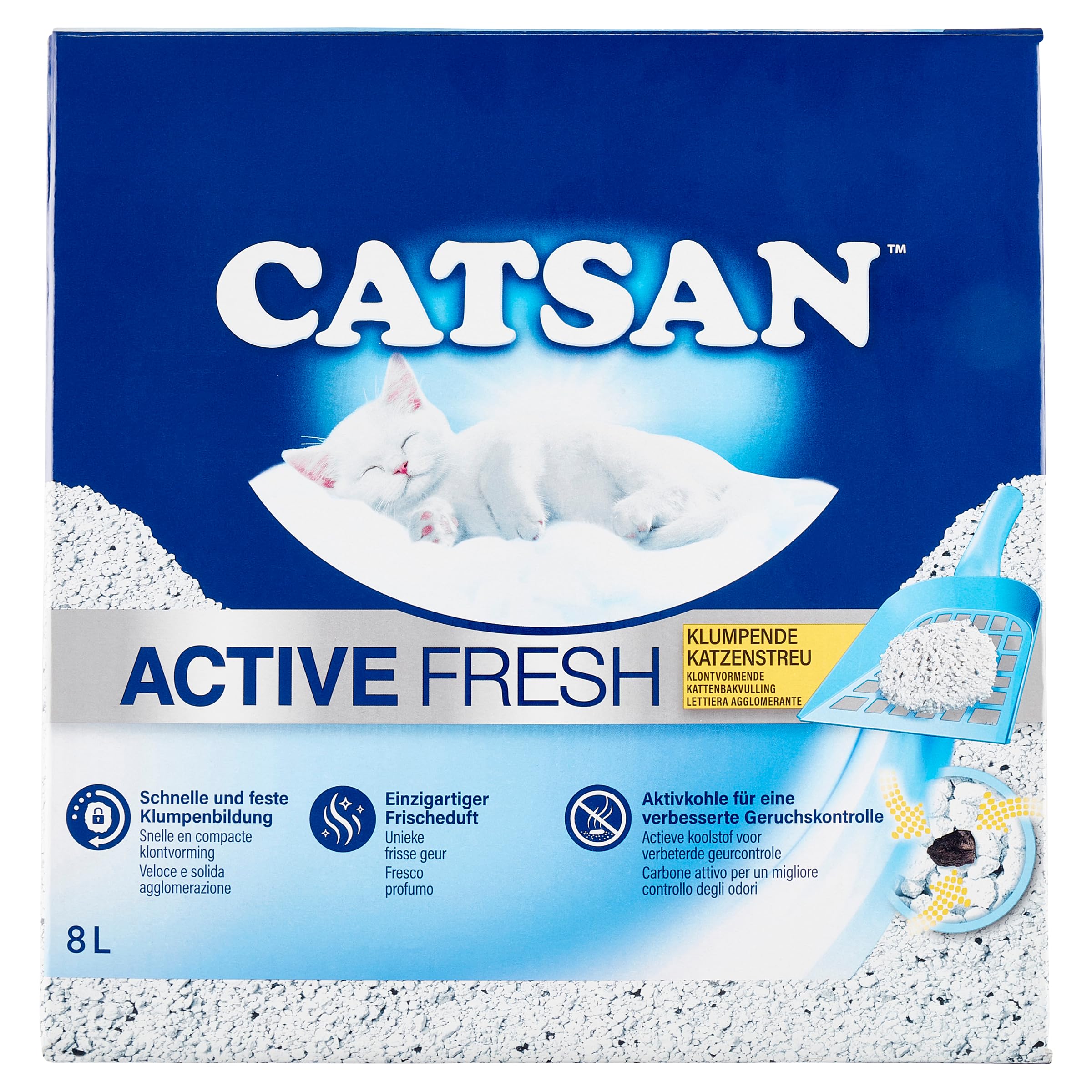 Catsan Active Fresh Lettiera Agglomerante per Gatti, Efficace Controllo Odori, 8 Litri