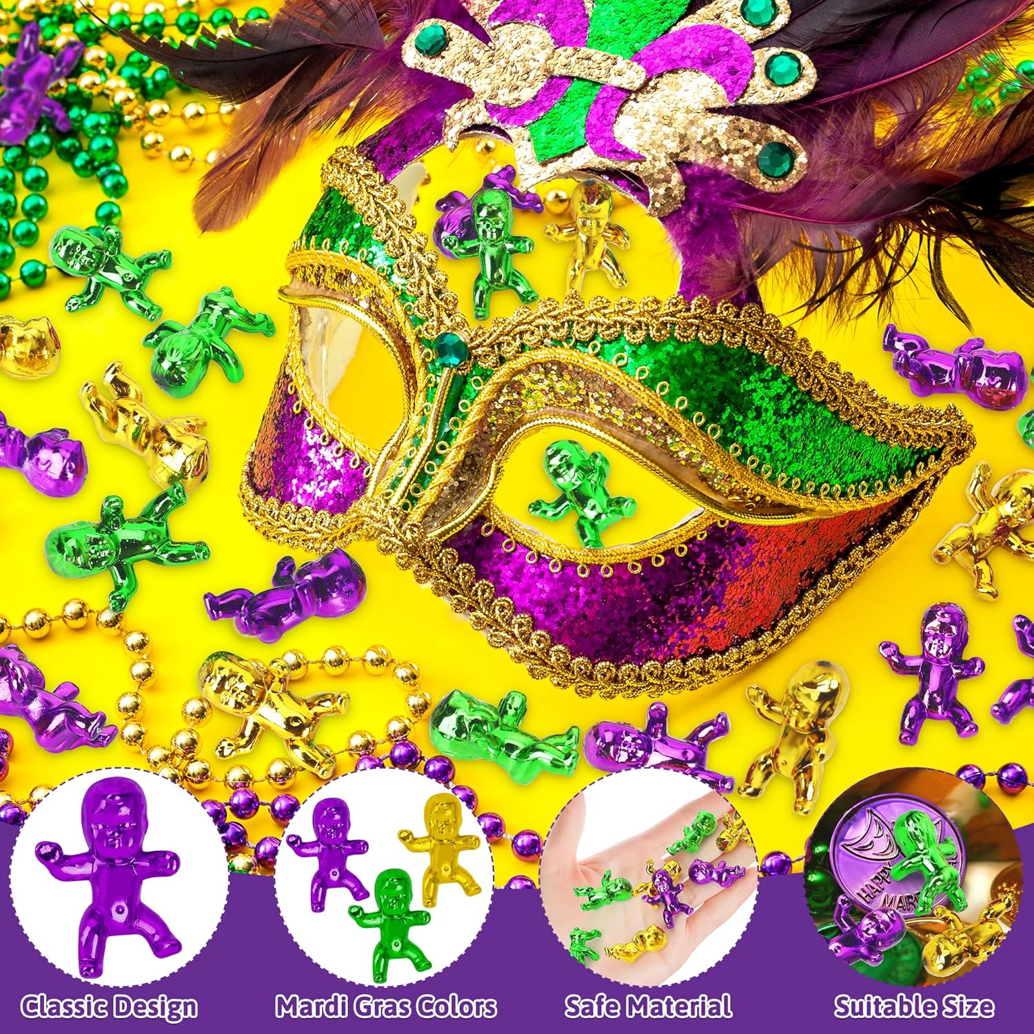 48 PCS King Cake Babies, 1 Inch Mardi Gras King Cake Baby Bulk, Purple Green Gold Plastic Babies for Mardi Gras Baby Shower Favors Ice Cube Game, Small Plastic Party Favors