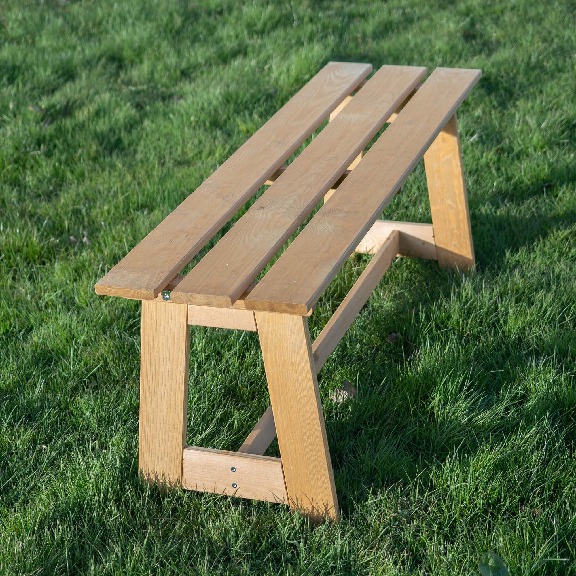KADAX Panchina da giardino in legno, 2 posti, senza braccioli e schienale, panca da parcheggio, panca esterna per balcone, giardino, terrazza (rovere dorato), K10080