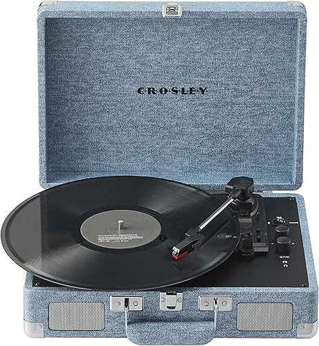 Miniatura 17 de Crosley CR8005F-WD Cruiser Plus - Tocadiscos de vinilo vintage de 3 velocidades con Bluetooth y maleta con altavoces integrados, mezclilla lavada
