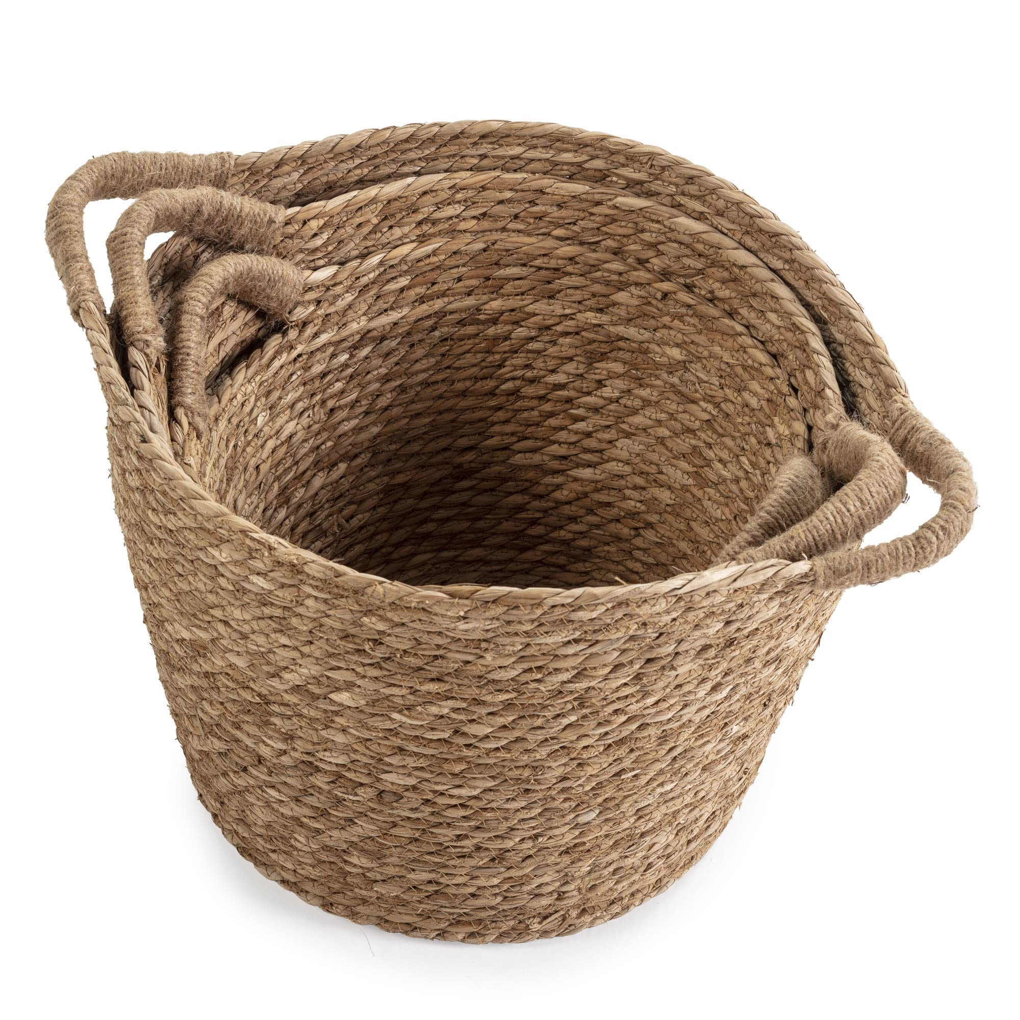 Set de 3 cestas Icia de fibra natural con asas