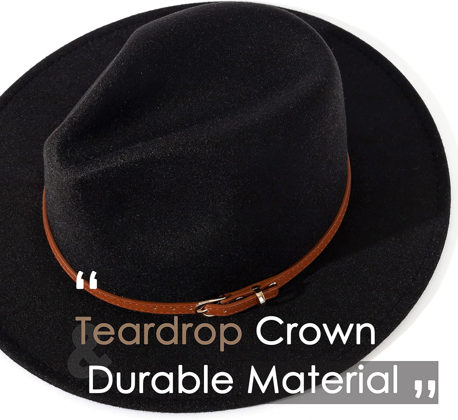 Lisianthus Women Classic Felt Fedora Wide Brim Hat with Belt Buckle - Image 2