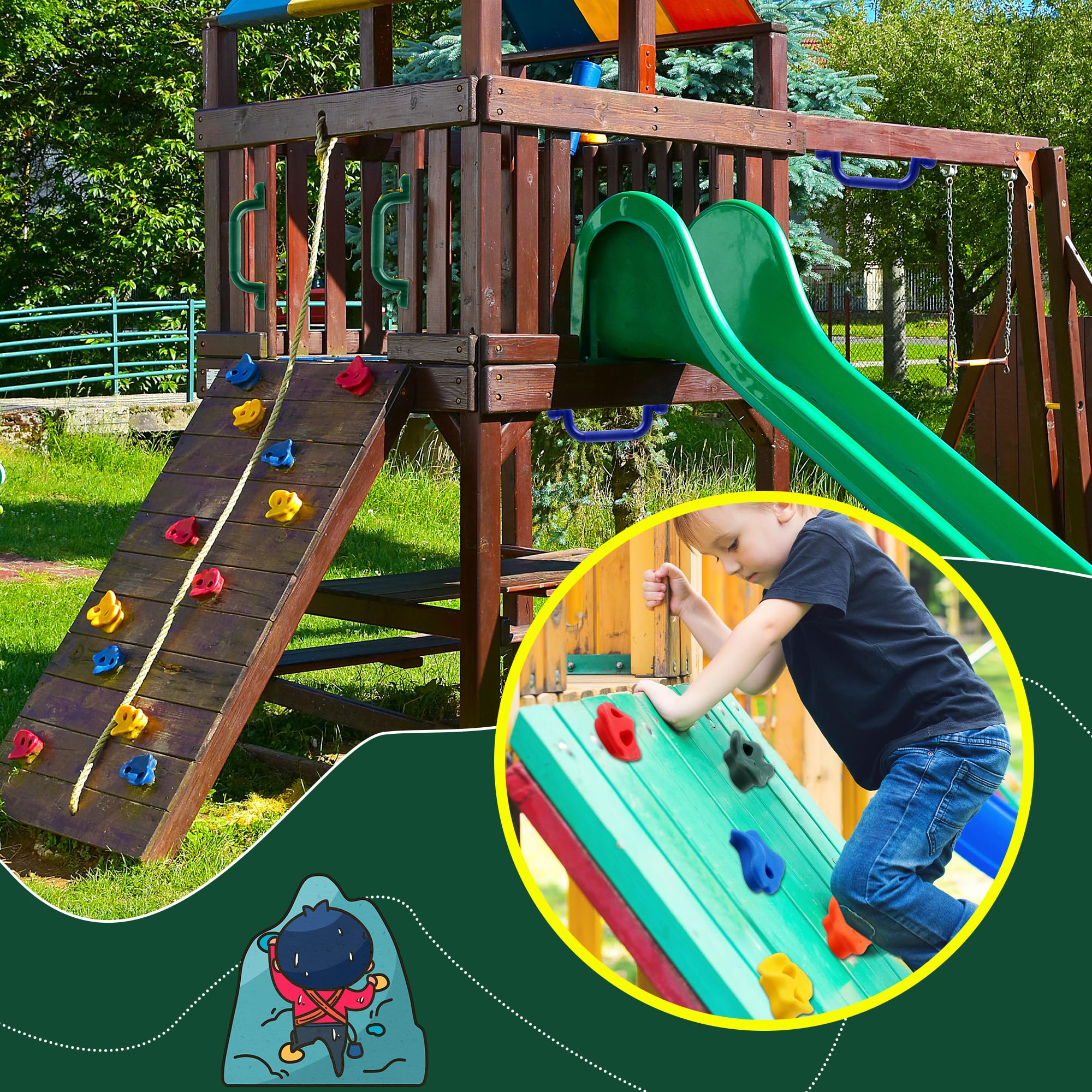 30 Pcs Kids Rock Climbing Hold Set – Pig Nose Shape With 4 Safety Handles For Indoor/Outdoor Walls