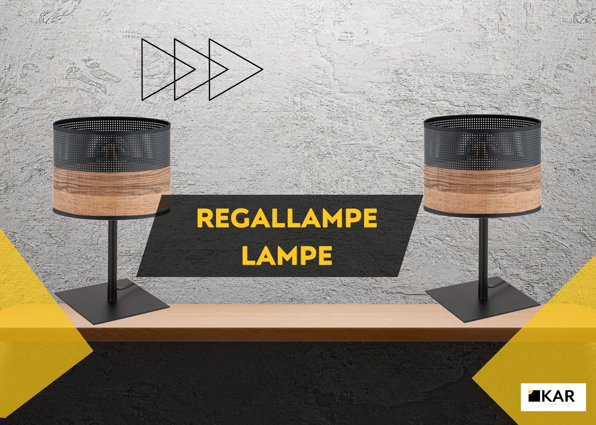 Schreibtischlampe 1-flammig aus schwarzem Metall mit Holzoptik-Details (PVC) | E27 Fassung | LED geeignet | Tischleuchte für Büro, Arbeitszimmer oder Schlafzimmer