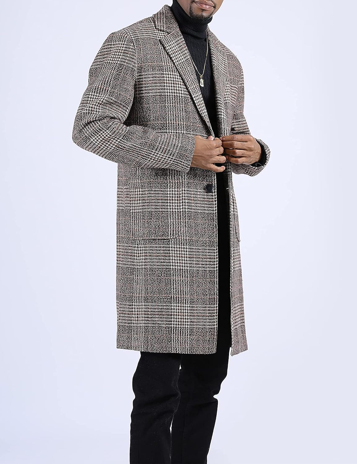 Springrain Men's Wool Blend Pea Coat Notched Collar Single Breasted Overcoat Warm Winter Trench Coat - Image 3