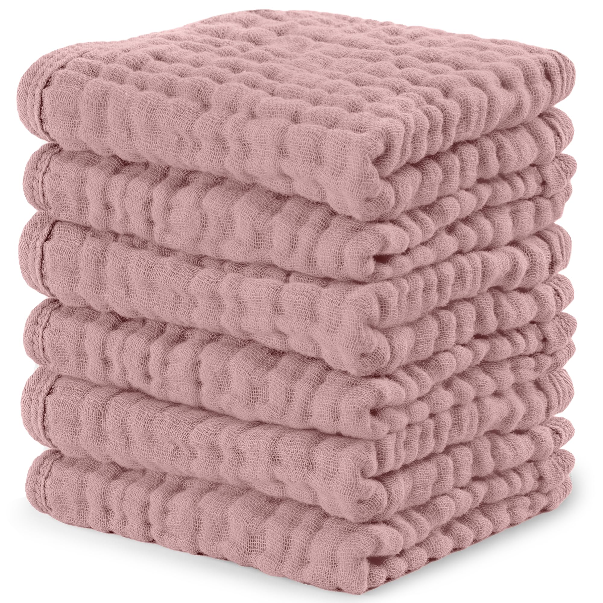 Comfy CubsMuslin Baby Washcloths 6 Pack - Soft 6-Layer Cotton Wash Cloths for Sensitive Skin - 10"x10" Large, Gentle, Absorbent Infant Essentials for Newborn and Toddlers - Mauve