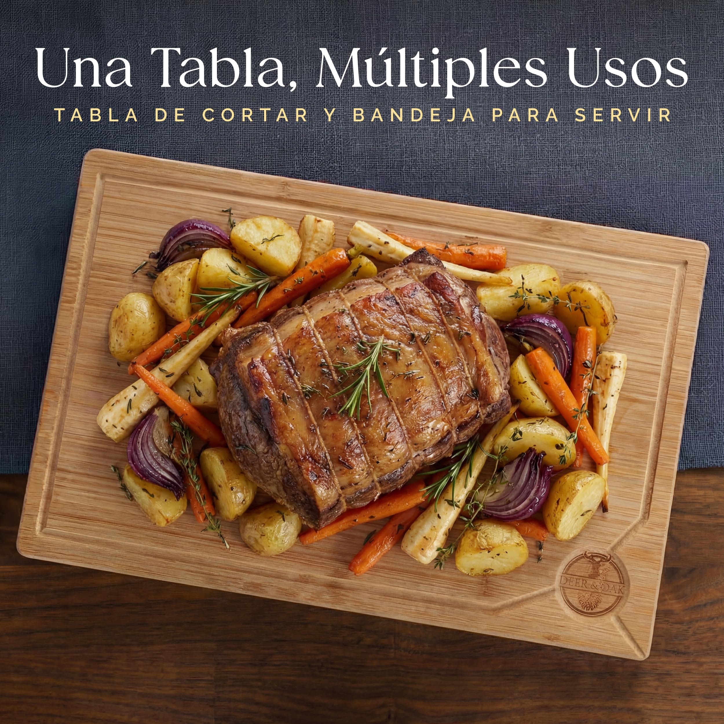 Deer & Oak Tabla de Cortar Bambú 44x30x2 cm Madera Preengrasada para Cocina