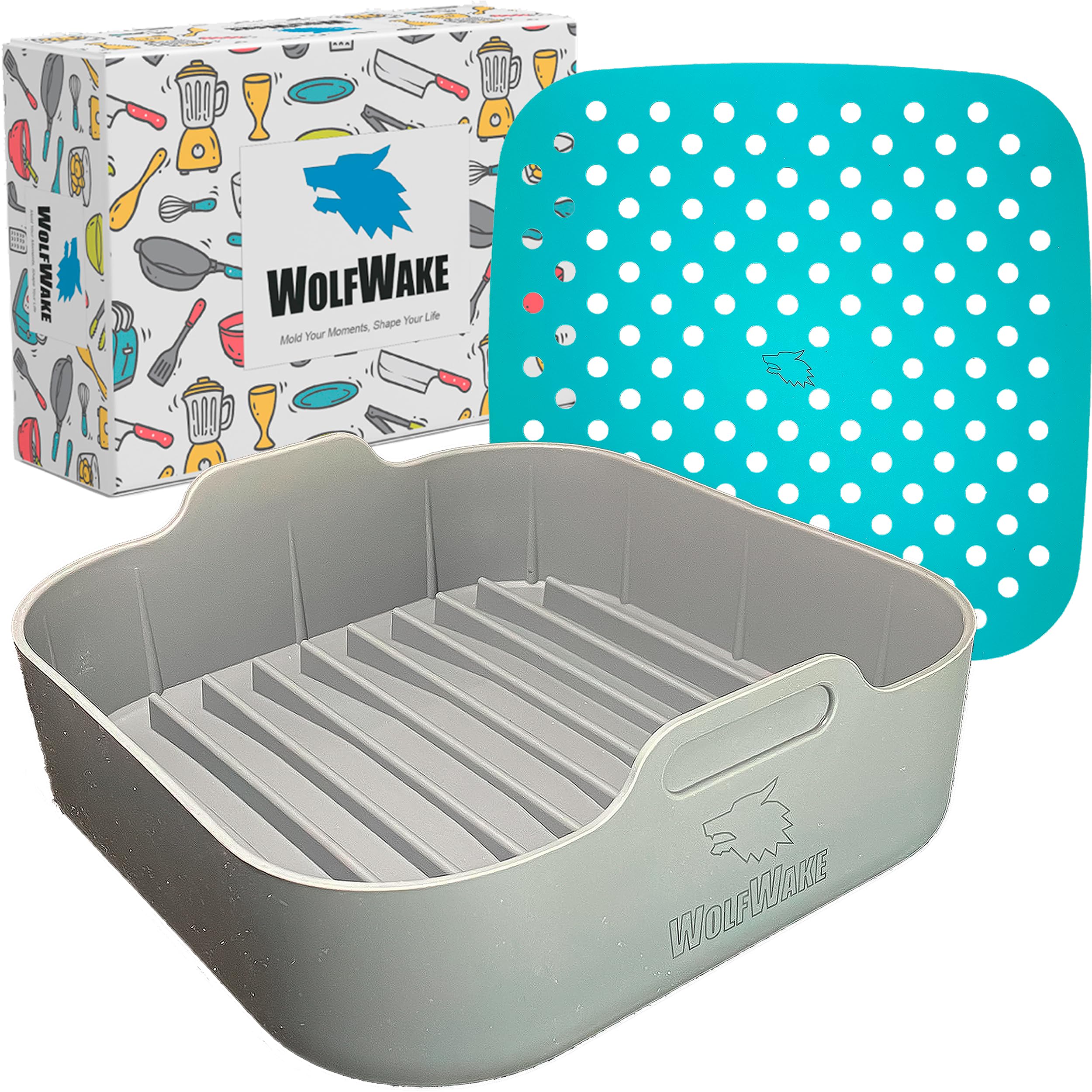 20CM Molde Silicona Freidora de Aire con Alfombrilla Perforada - Accesorios Air Fryer compatible Cecotec 5/5.5/6L, Cosori 4.7/5/5.5/6/6.2L, Moulinex 5L, Philips 6.2L, Horno y Microondas