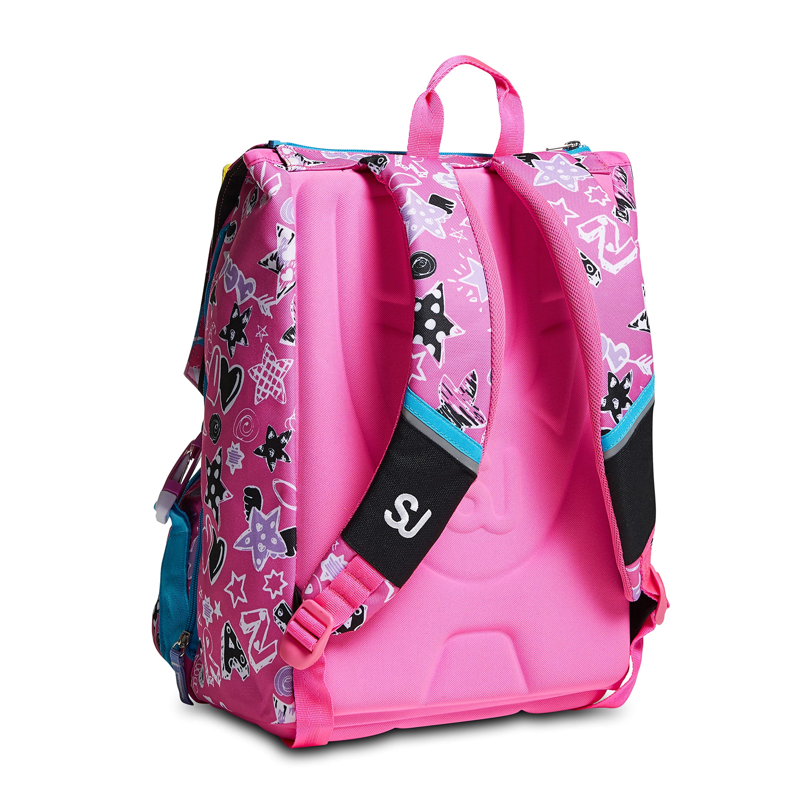Zaino Scuola Estensibile - SJ Cuteled Girl Bambina - Rosa - Flip System diverse fantasie con cuore LED
