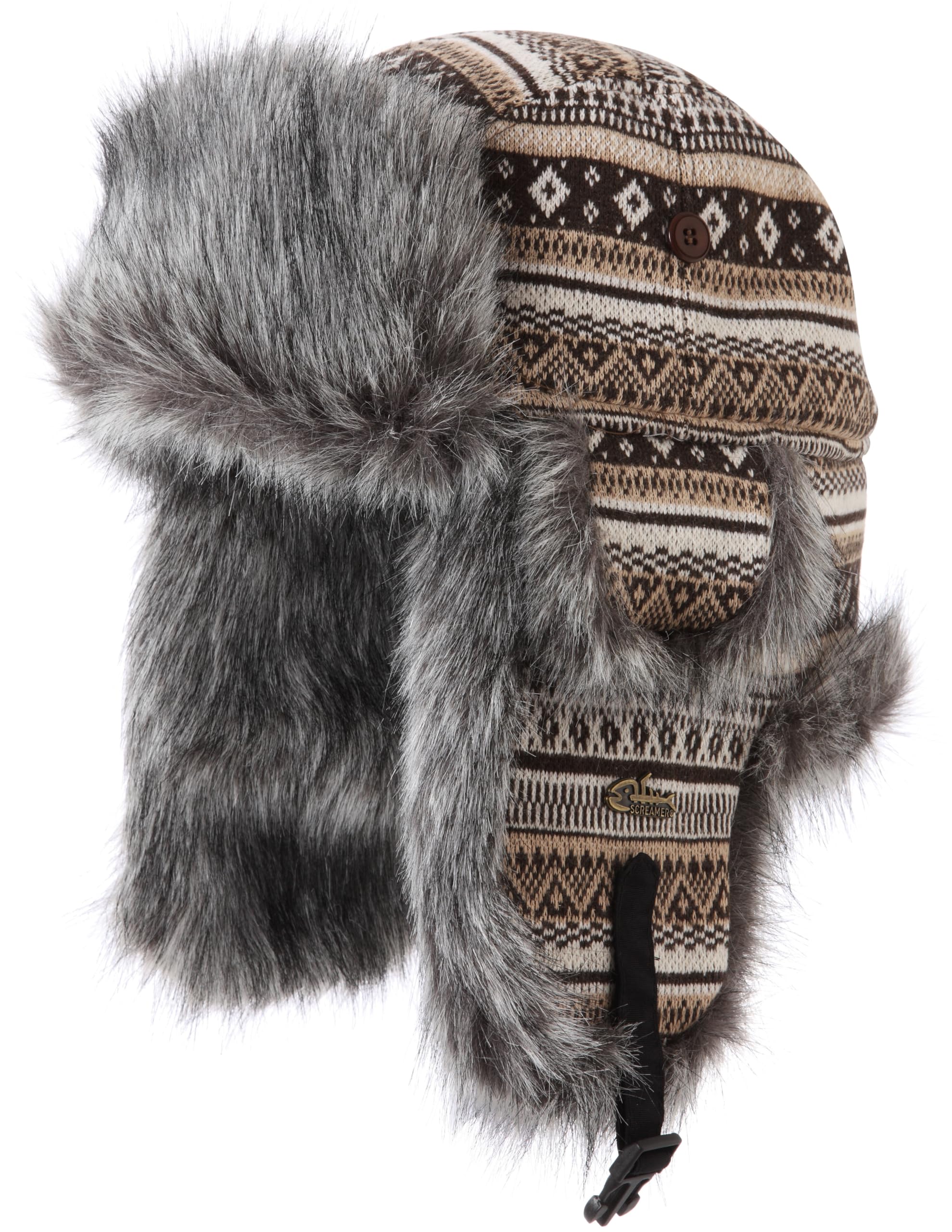 Screamer Alyeska Trapper has Nordic Inspired Designs and a Faux Fur Lining - Brown/Mocha