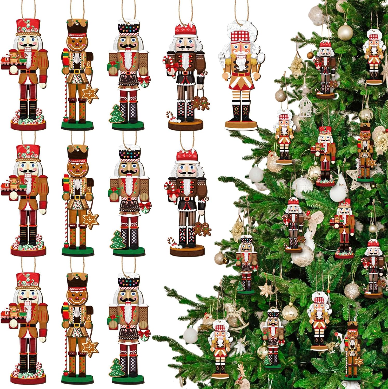 20 Pcs Christmas Nutcracker Ornaments Wooden Nutcracker
