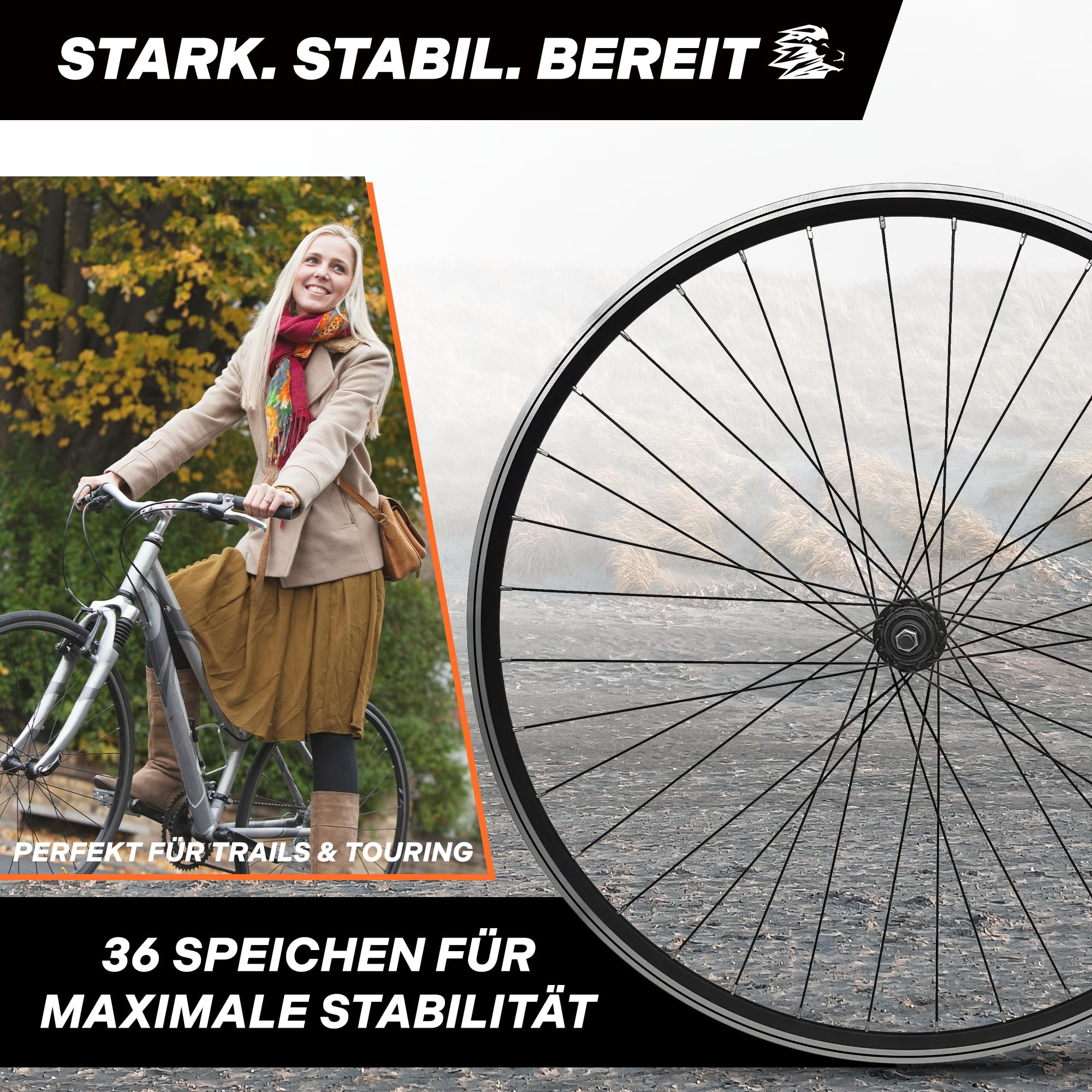 Roue arrière de VTT 26 pouces - Couronne à vis 6/7/8 vitesses - Axe complet de 135 mm - Frein sur jante V-Brake - Jante creuse en aluminium - 36 rayons - Noir - Roue arrière pour VTT