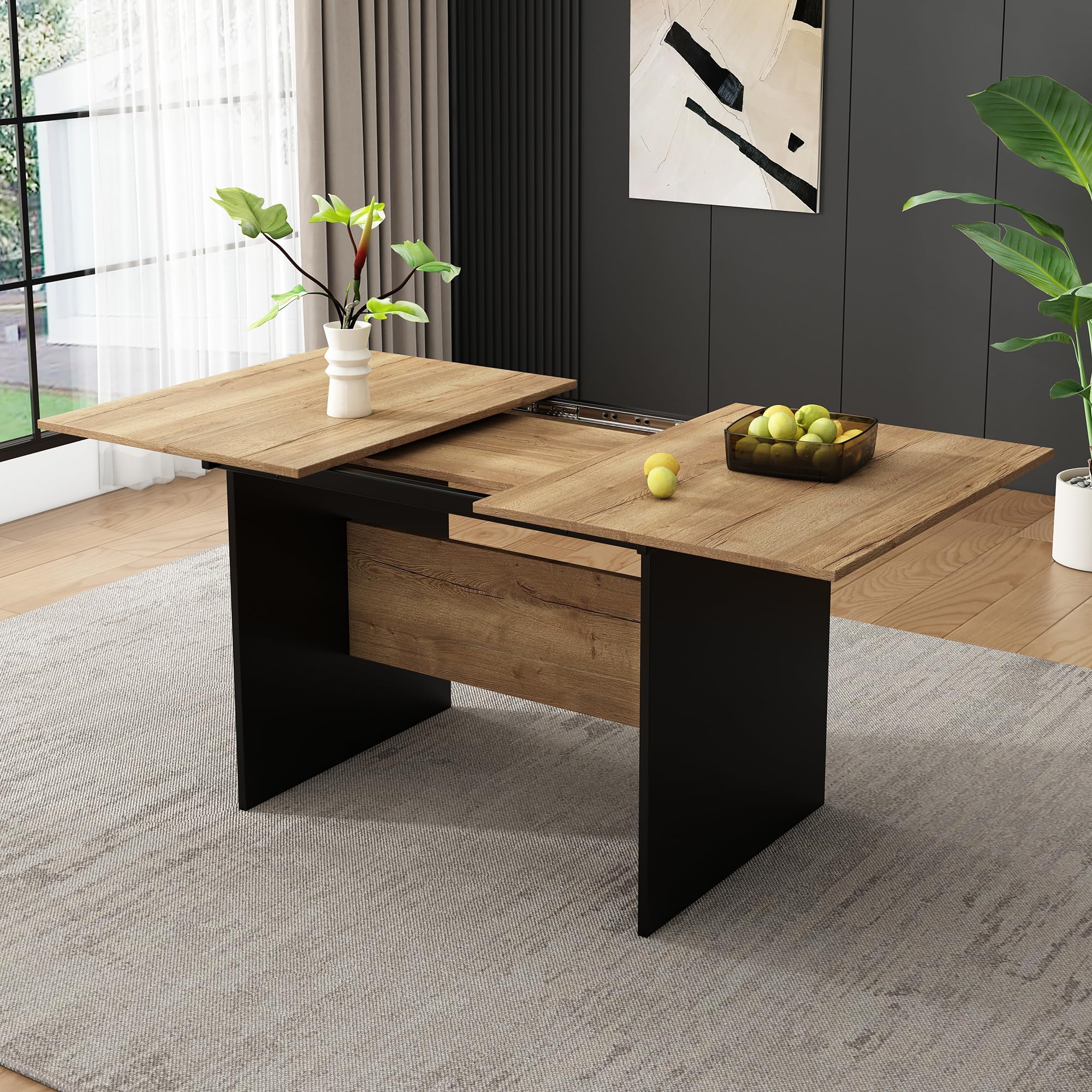 Table de salle à manger extensible 140/180×80 cm, 6–8 pers., plateau 30 mm, pieds en T, MDF couleur chêne – salle à manger/cuisine/salon Table de salle à manger extensible 140/180×80 cm, 6–8 pers., plateau 30 mm, pieds en T, MDF couleur chêne – salle à manger/cuisine/salon