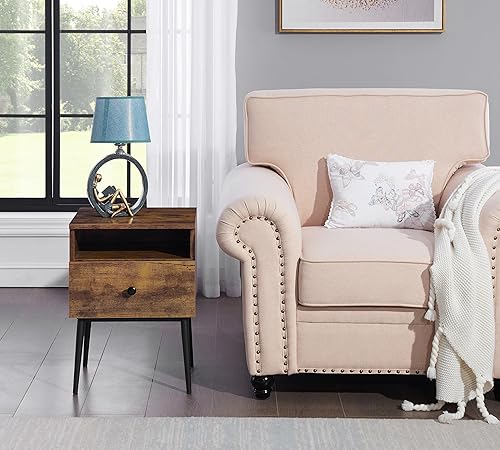 Miniatura 35 de VECELO Juego de 2 mesitas de noche modernas, mesa auxiliar cuadrada con cajón y espacio de almacenamiento para dormitorio y sala de estar Marrón