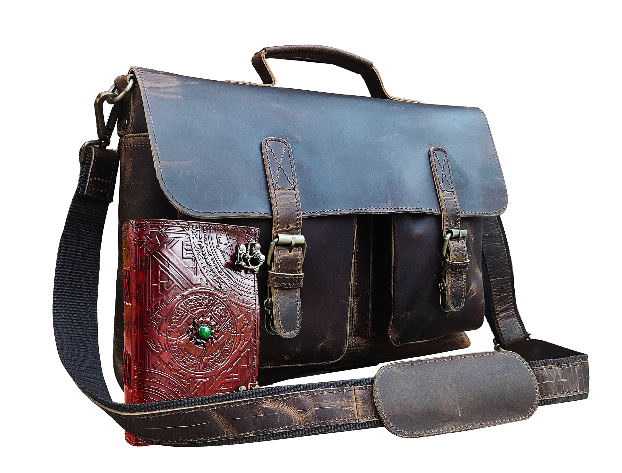 Borsa Messenger In Vera Pelle Per Uomo E Donna, Valigetta Da Lavoro Con Scomparto Imbottito Per Laptop E Tasche Multiple - 4