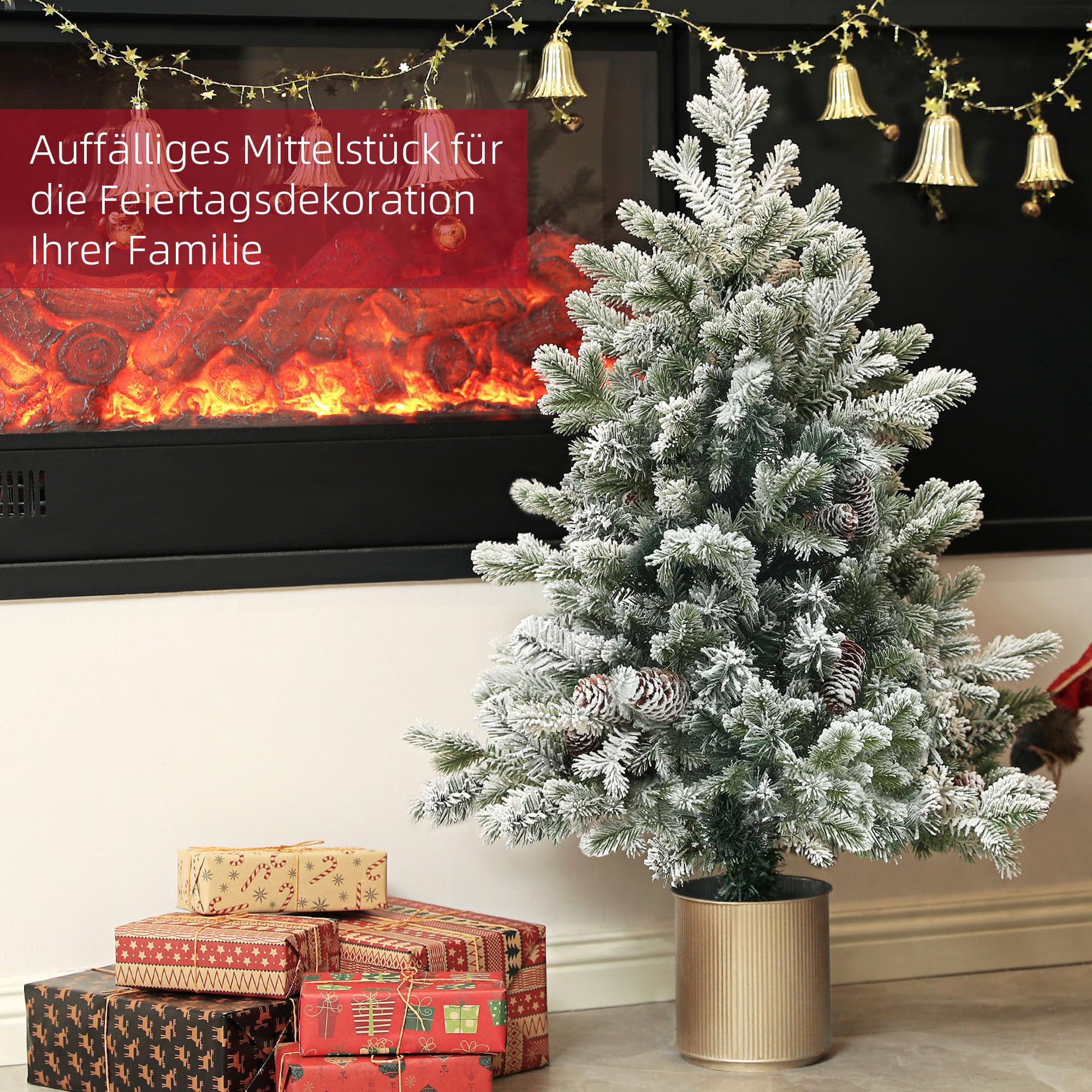 HOMCOM Mini Künstlicher Weihnachtsbaum 100 cm mit Schnee, 130 Spitzen | Künstlich Tannenbaum, Christbaum mit Topf, Weihnachtsdeko für Drinnen, Büro, Wohnzimmer
