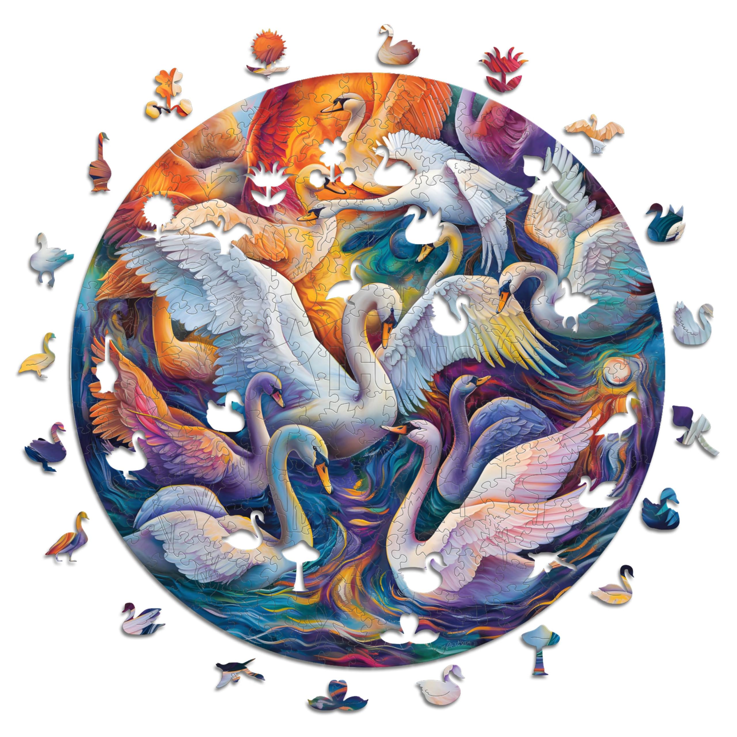 Iconic Puzzles - Majestic Swans, fantasy animals, 100% sustainable wooden puzzle, Gifts for Children and Adults, size M, 350 Pieces