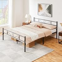 Cadru de pat dublu din metal Yaheetech 160x200 cm cu tăblie cu model floral, negru, fără saltea 7
