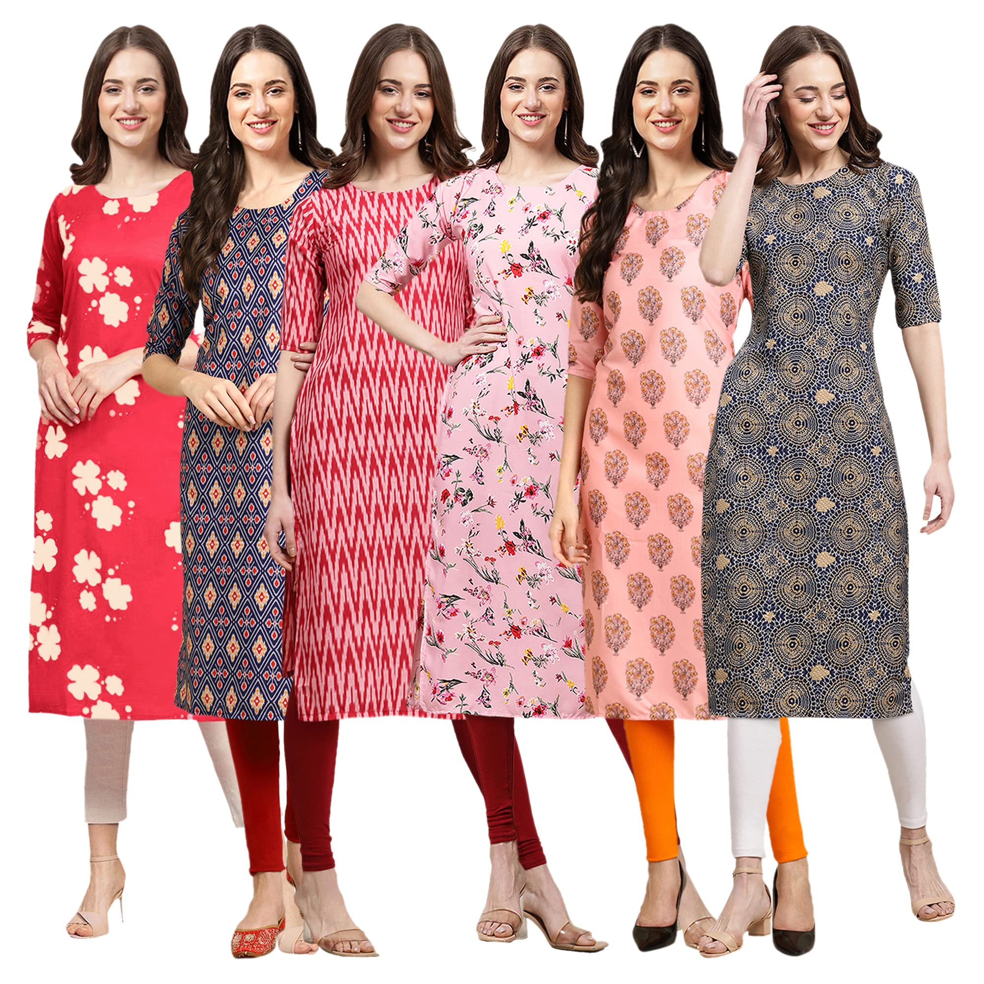 Pinkmint Women's Crepe Digital Print Straight Kurta(Pack Of 6)[Qv-380-358-328-339-368-341-S]