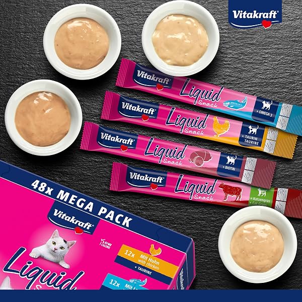 VITAKRAFT- Liquid Snack pour Chats, Friandises pour Chat en Méga Pack, Texture Crémeuse, Au Bœuf, Au Poulet, Au Saumon, 1 Pack Économique (48X 15G) - 3