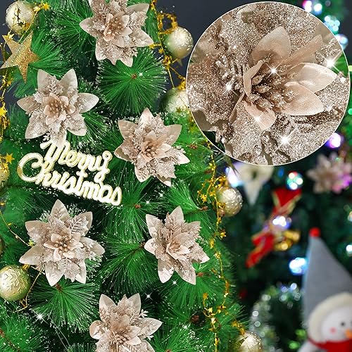 Miniatura 2 de Serwalin 20 flores de árbol de Navidad, flor de pascua champán de 5.56.3 pulgadas, flores artificiales para árbol de Navidad, decoración de