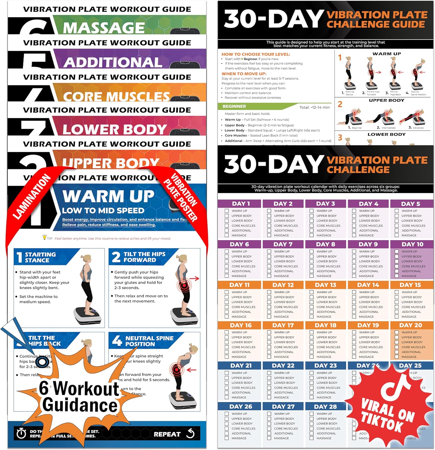 Vibration Plate Workout Poster with 30-Day Personalized Plan for All Vibration Machines