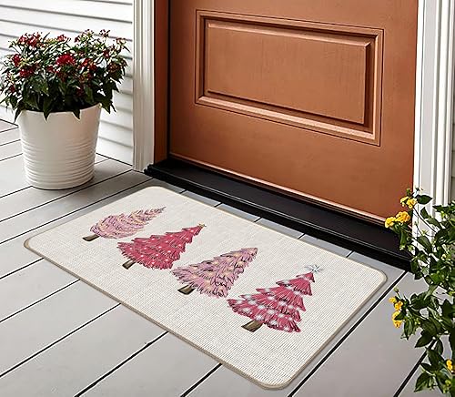 Miniatura 2 de Lacosu Tapete rosa para puerta de árbol de Navidad, tapete de árbol de Navidad, tapete de entrada para interiores y exteriores, decoración de