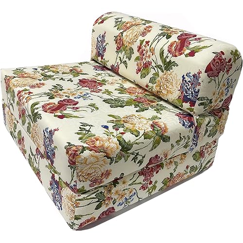 D&D Futon Furniture Sleeper Chair Folding Foam Beds, Portable Studio Guest Sofa Bed (Big Roses, 70 x 32 x 6)