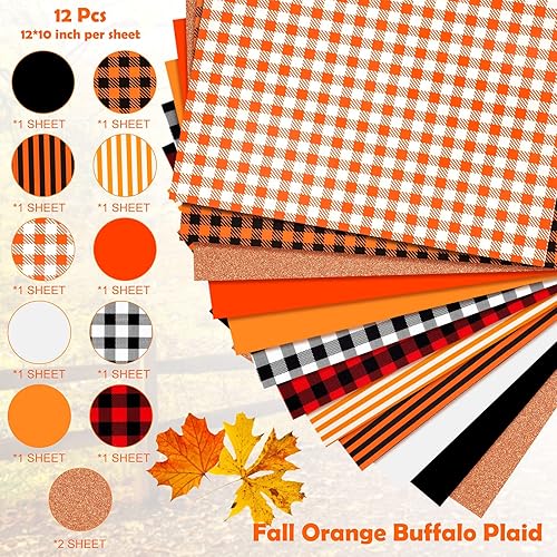 Miniatura 2 de 12 hojas de vinilo de transferencia de calor de otoño de 12 x 10 pulgadas, vinilo termotransferible con rayas de búfalo naranja, vinilos de prensa