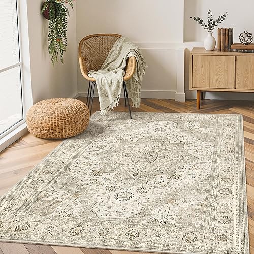 Miniatura 38 de Alfombras de área de 8 x 10 pies para sala de estar, vintage lavable con parte trasera antideslizante, resistente a las manchas, alfombra de área