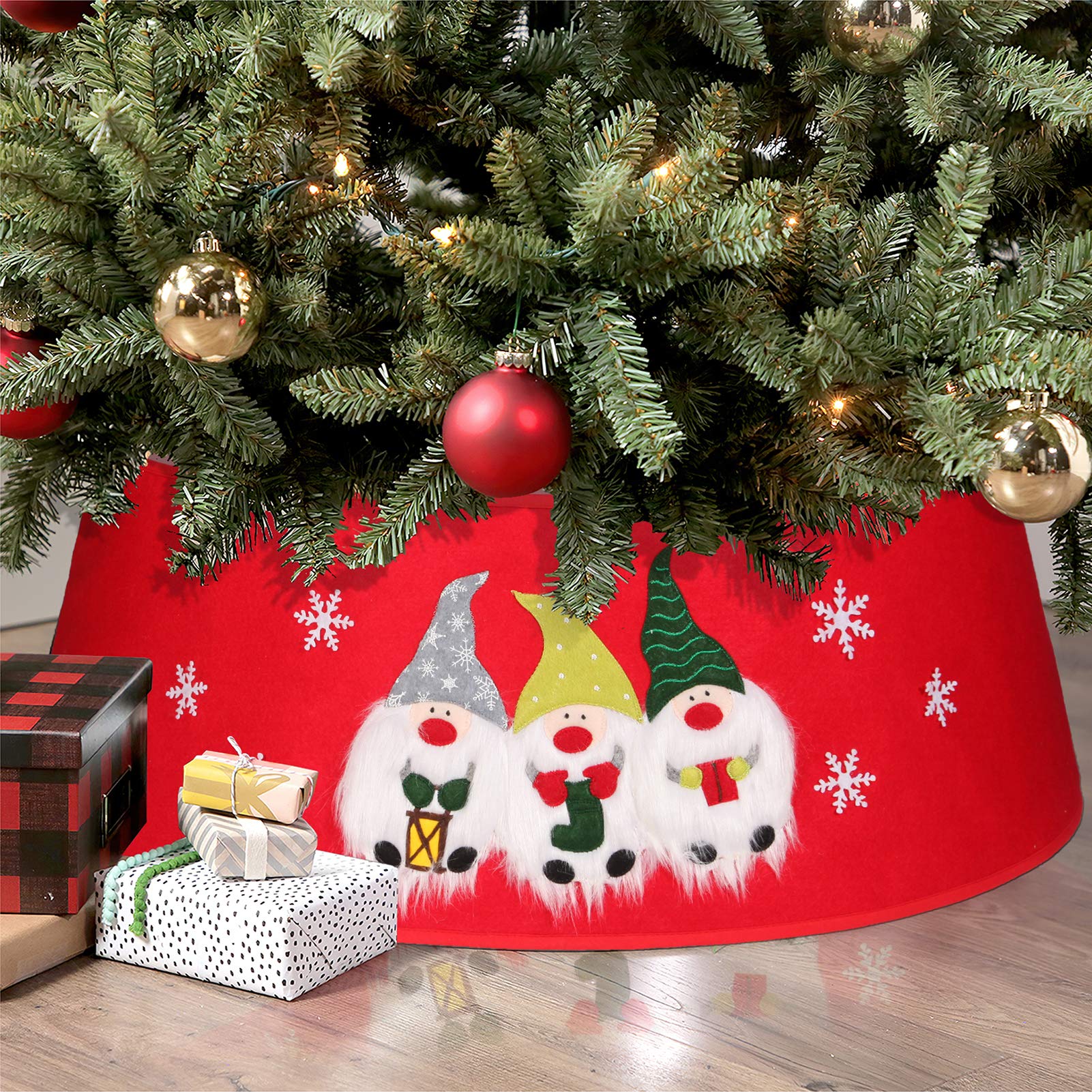 Knitted Christmas Tree Collar 2021 Apron Acrylic Top Grade 30’’ Christmas Tree Ring Christmas Tree Skirt Apron Christmas Tree Ornament for Xmas Holiday Party Supplies Christmas Decorations