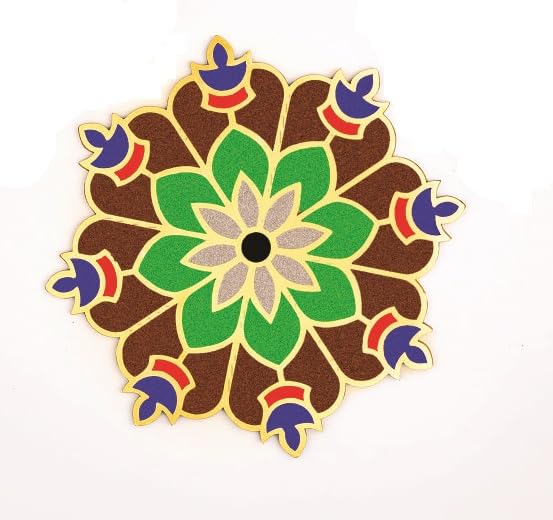 Image of TOTA Rangoli Stencil Corner - Set of 5 Rangoli Colour Bottles + 1 MDF Stencils | 8 X8 inch | Reusable 3D Rangoli for Diwali Home Decoration Navratri Pongal Onam Puja