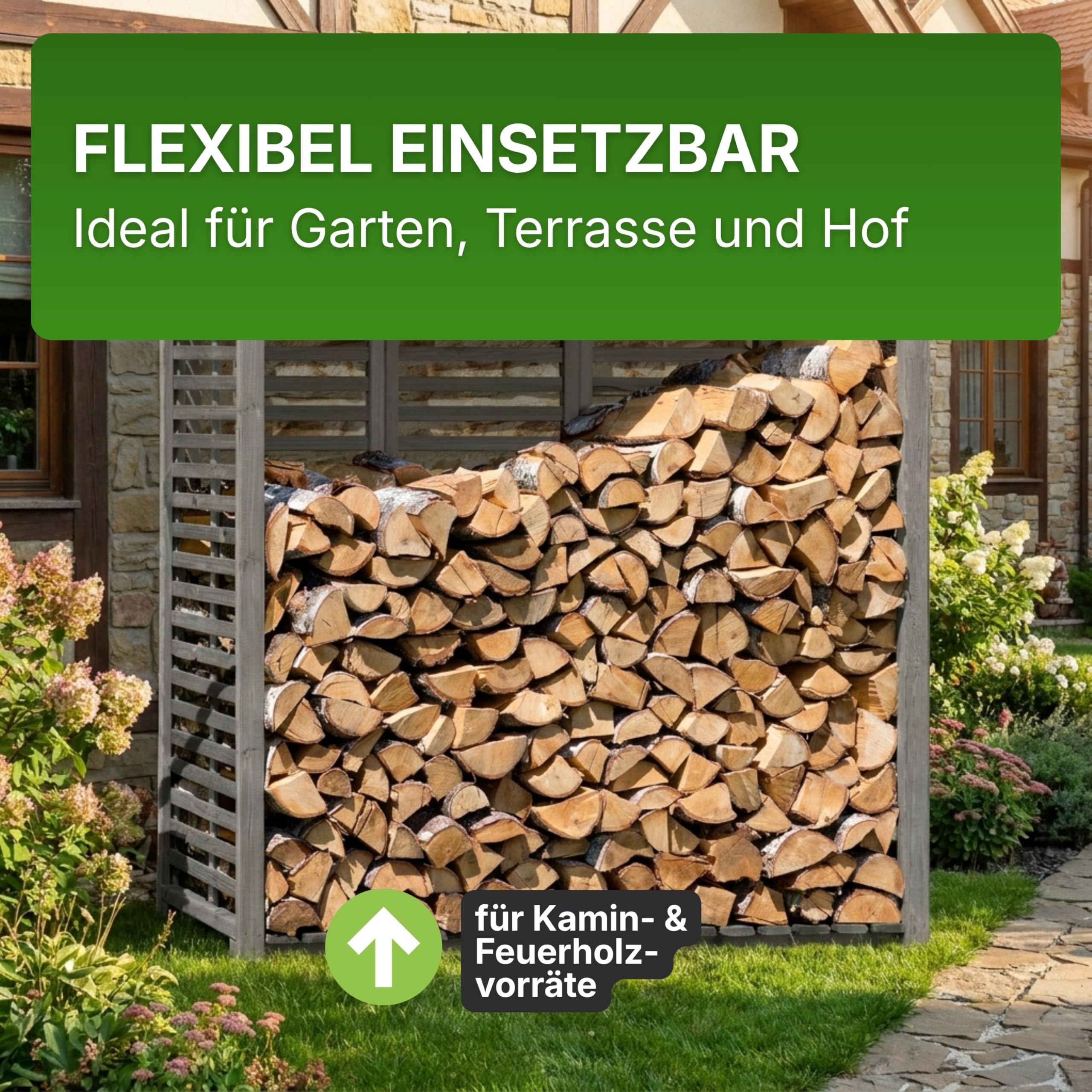 Gartenpirat Holzunterstand für Kaminholz mit Rückwand – wetterfestes Kaminholzregal für ca. 2 m³ Holz, 208 x 200 x 75 cm, stabiles Brennholzlager aus Holz