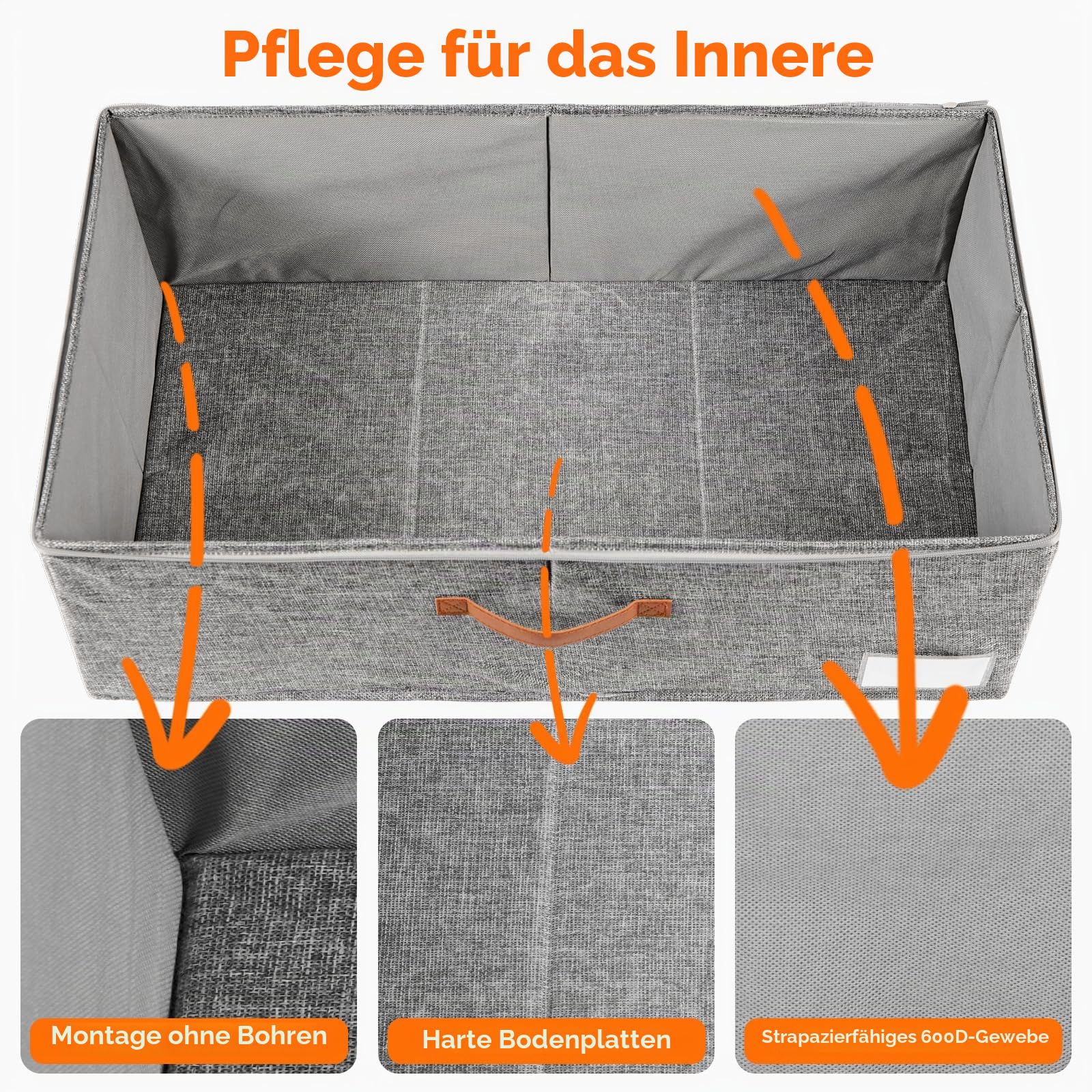2er-Set Rollbare Aufbewahrungsbox unter dem Bett, 15 cm Höhe (6 Zoll) mit klarem Deckel - Graue Bettkasten für Schuhe & Kleidung
