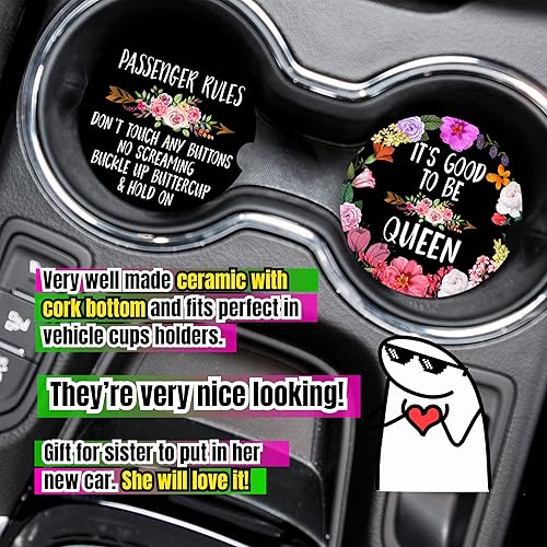 Miniatura 5 de Divertidos posavasos de automóvil para portavasos Paquete de 2 posavasos de flores para automóvil, posavasos antideslizantes y absorbentes de