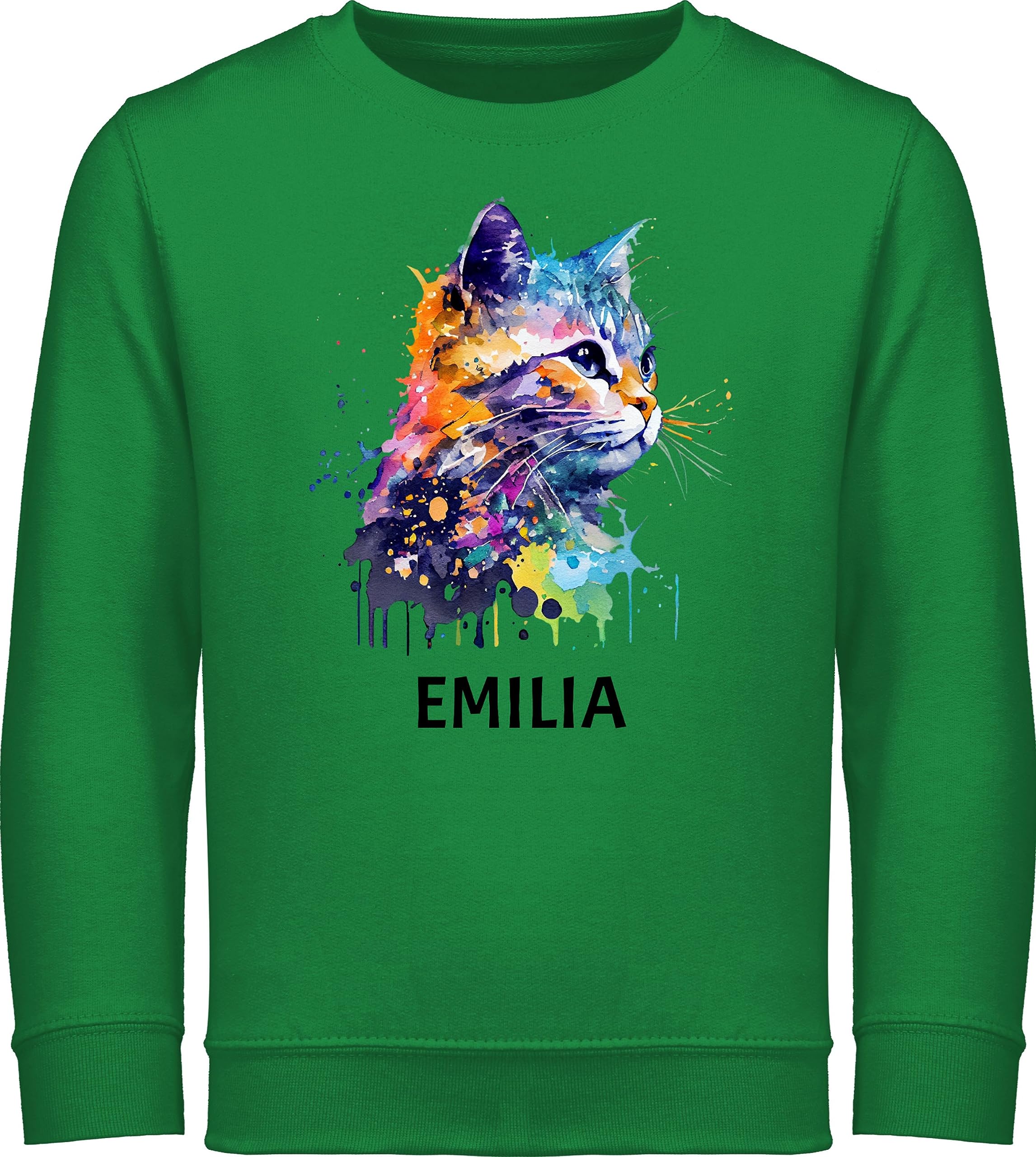 Geschenk mit Namen personalisiert by Shirtracer - Sweater Kinder Sweatshirt Jungen Mädchen Pullover - Katze Cat Citten Katzen Cats Katzenlieberhaber