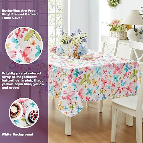 Miniatura 2 de Newbridge Butterflies are Free - Mantel de vinilo con parte trasera de franela, redondo de 70 pulgadas, mantel de vinilo de mariposa pastel con