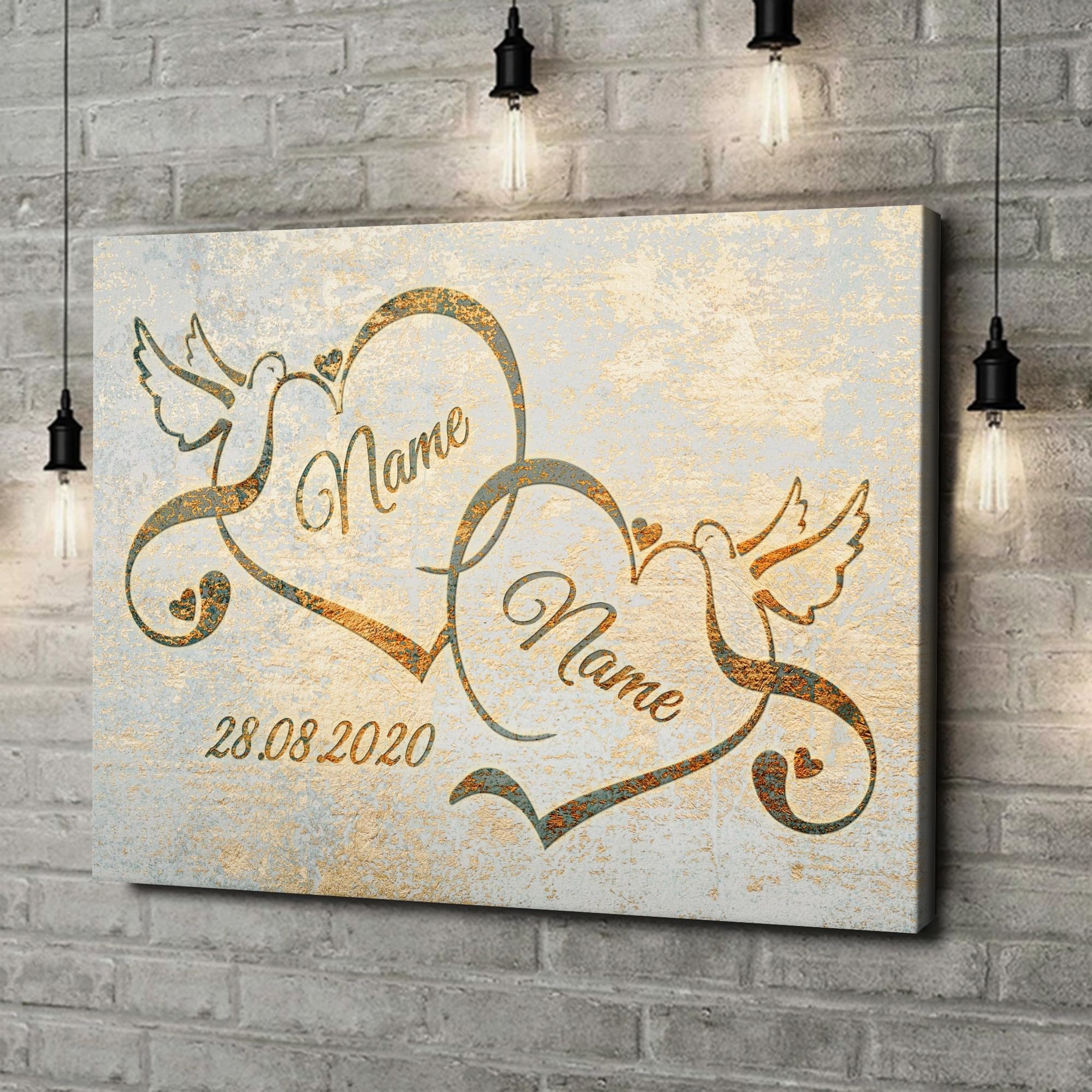 Liebesleinwand Leinwandbild personalisiert | Leinwand gestalten mit Namen und Datum Geschenk für Partner | Liebesvögel