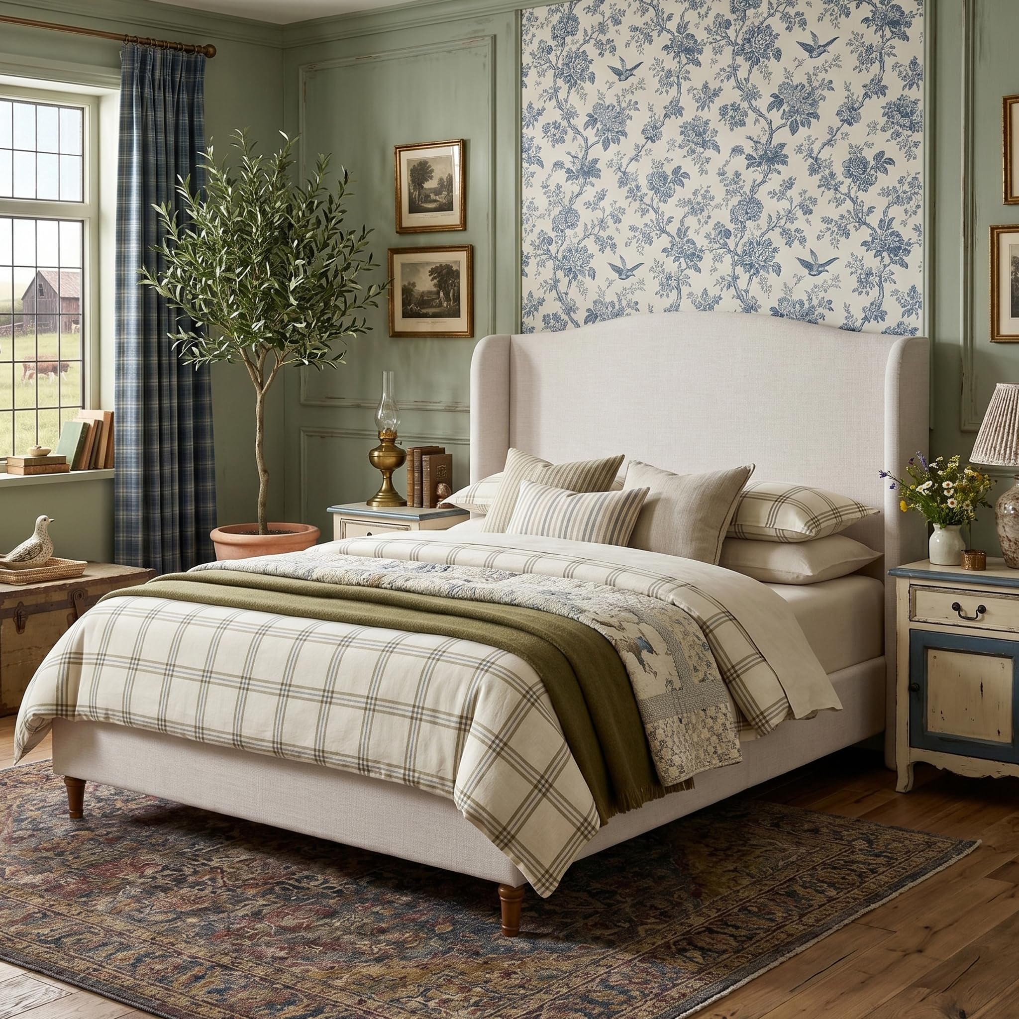 ENICFENA Queen Chenille Wingback Platform Bed