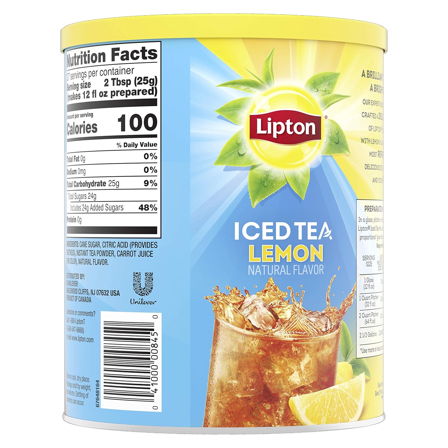 Lipton Black Iced Tea Mix, Lemon,25.1 Ounce