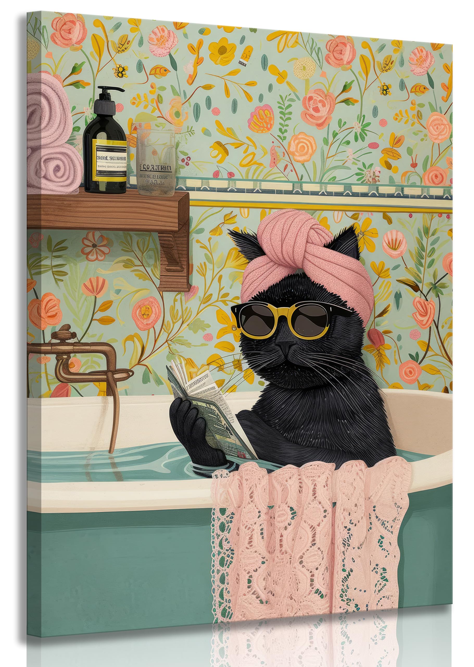 Amazon.com: Grengel Funny Black Cat Bathroom Canvas Wall Art Cute cat ...