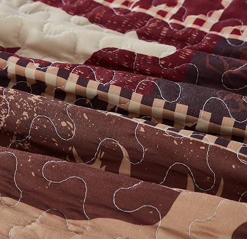 Miniatura 2 de Virah Bella Juego de ropa de cama de 3 piezas tamaño King - Bosque otoñal - Juego de edredón reversible rústico de retazos con fundas de almohada