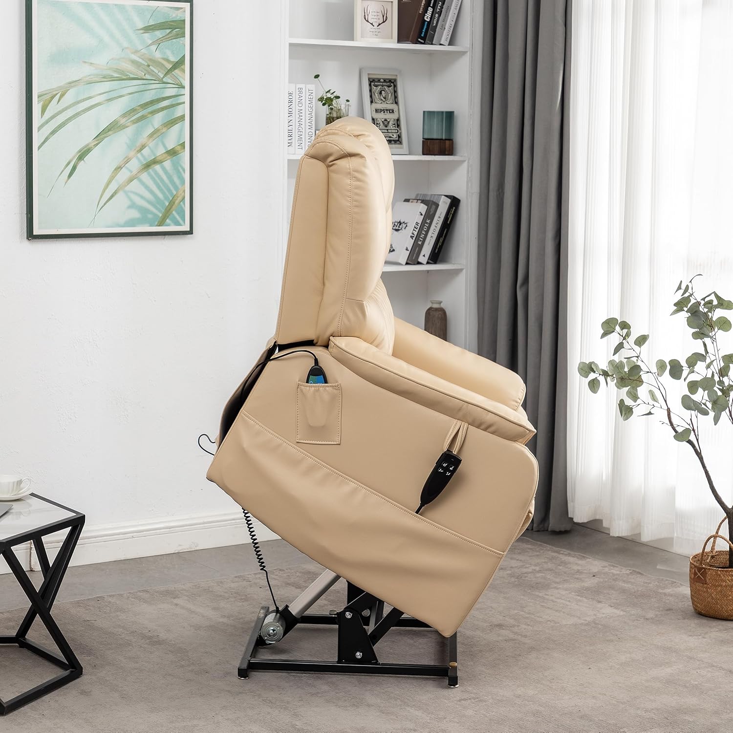 ERYE Oversized Electric Power Lift Chair Lay Flat 180° Recliner W/Massage Heat, Infinite Positions Adjustable Upholstered Recliner Armchair with 2 Remote Controllers