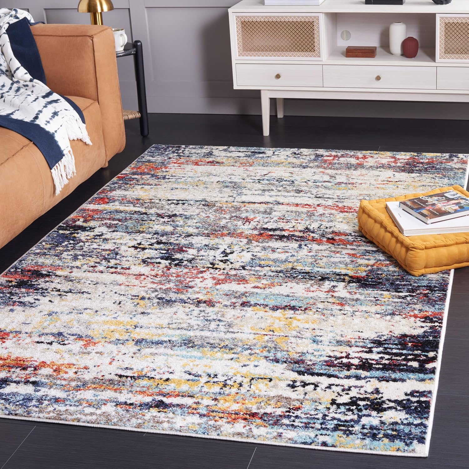 SAFAVIEH Area Rug 8x10 - Adirondack Collection - Large - Ivory & Navy Rust, Modern Abstract Design, Non-Shedding & Easy Cleaning, Ideal for Living Room, Bedroom, Office, Dining Space (ADR290A)