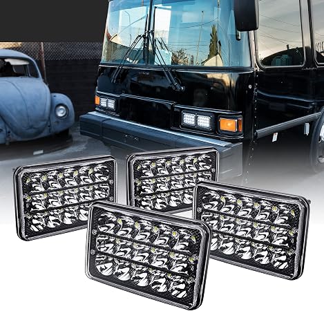 Amazon 4個 4x6 Led ヘッドライト 45w H4ソケット ブラック仕上げ ハイ ローシールドビーム H4652 H4666 H6545 H6054 H4651 H4656 4x6 Led ヘッドライト ピータービルト ケンワース トラック フォード バンなど用 ヘッドライト本体 車 バイク