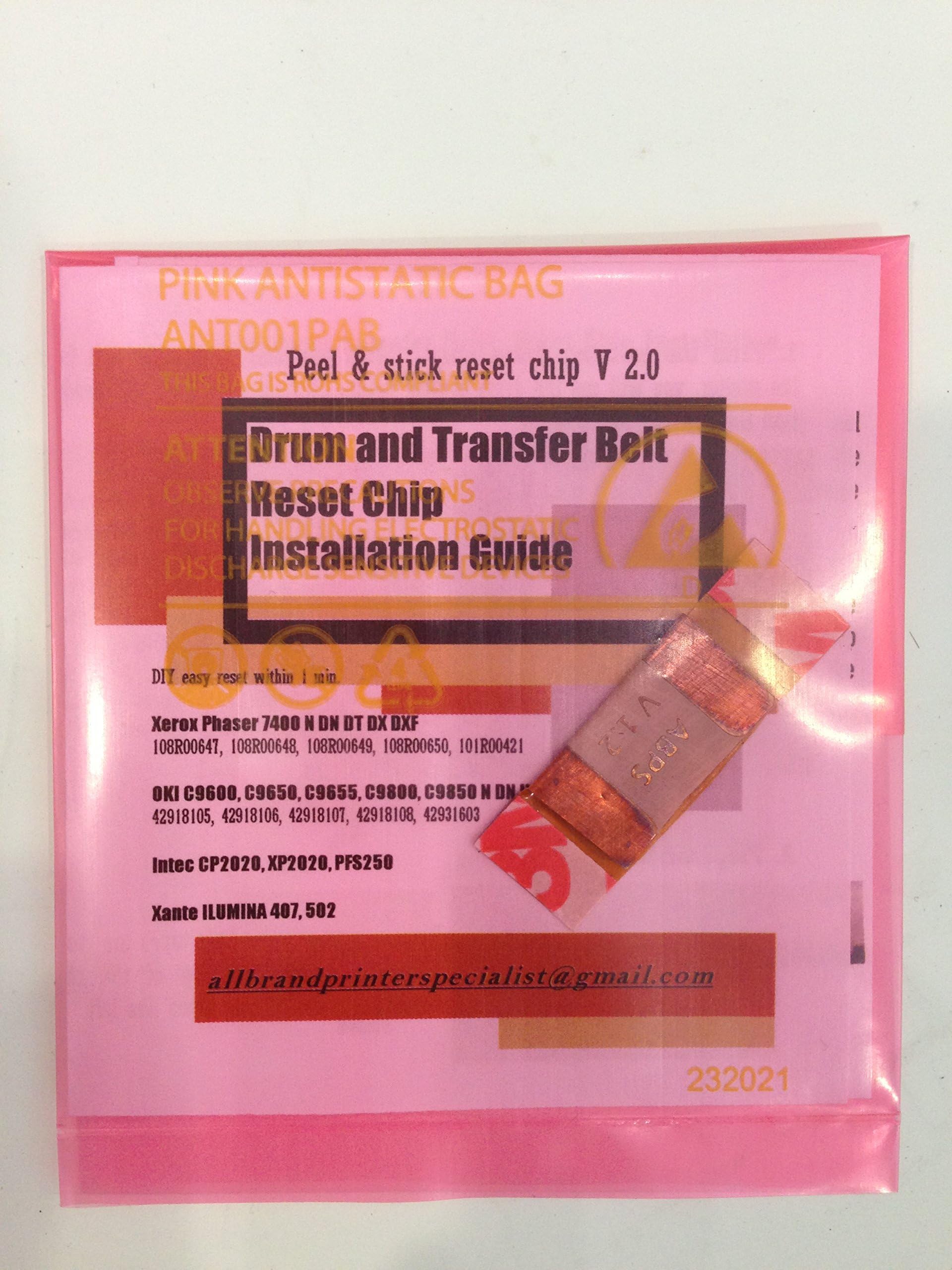 25 Sec "Peel and Stick" Drum, ITB and Fuser Reset Kit for OKI C9600 C9650 C9655 C9800 C9850 N DN HDN HDTN GA MGA, 920WT, OKIDATA Microline Pro 9800 PS X S E, CX3641, ES2640, ES3640, Xerox Phaser 7400 N DN DT DX DXF, Xante ILUMINA 407 and 502 and Intec CP2000 CP2020 XP2020 and other models with same base printer. (1x Drum Reset Chip)